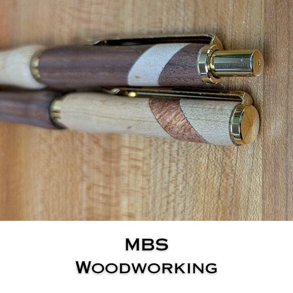 Handcrafted Wood Pen + Mechanical Pencil Set Walnut & Maple Click Style USA - Picture 4 of 6